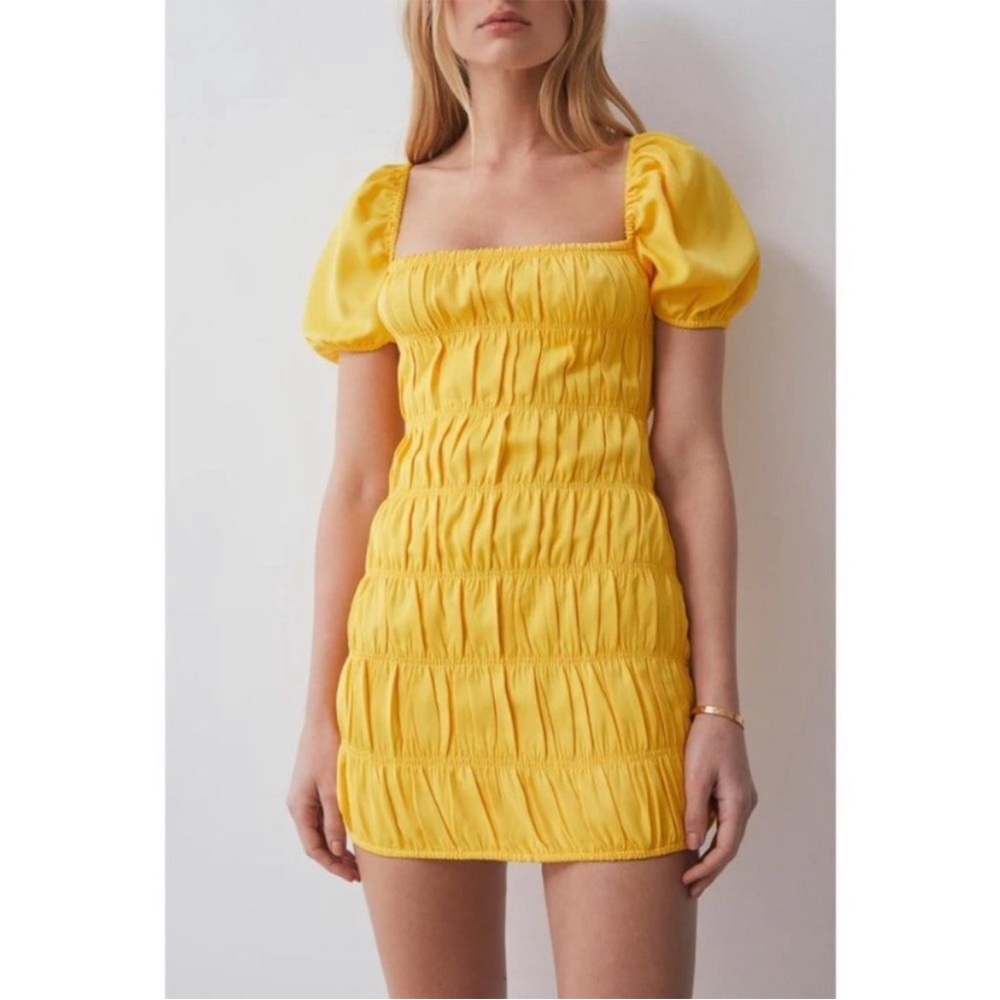 NWOT Boskemper Mimi Dress Citrus Ruched Puff Sleeve Sz M